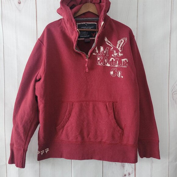 Y2K American Eagle ¼ Zip Hooded Embroidered Sweatshirt, Men’s XL Hoodie, EUC - Picture 1 of 9